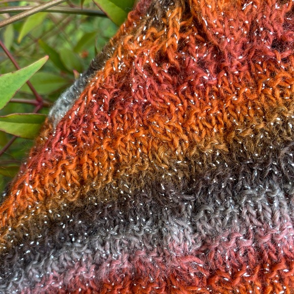Beautiful hand knit uniquely designed shawl in sparkly fall colors - Picture 5 of 7